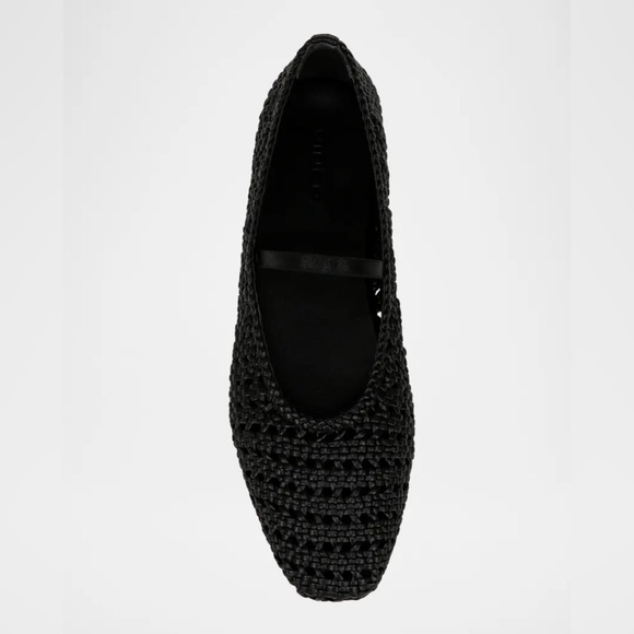 Vince Vivian Mary Jane Black Leather Crochet Ballerina Flats - Picture 3 of 16
